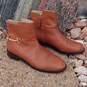 Boden Snaffle gold chain detail brown leather ankle boots womens